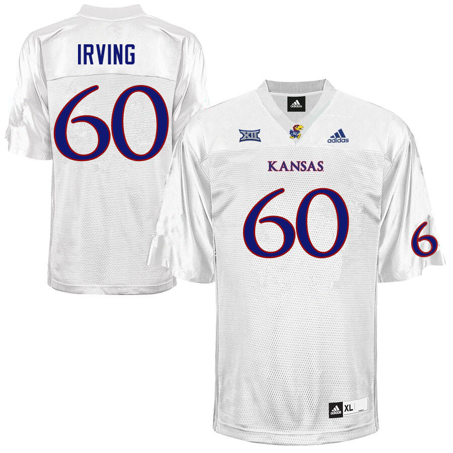Men #60 Mykee Irving Kansas Jayhawks College Football Jerseys Sale-White - Click Image to Close